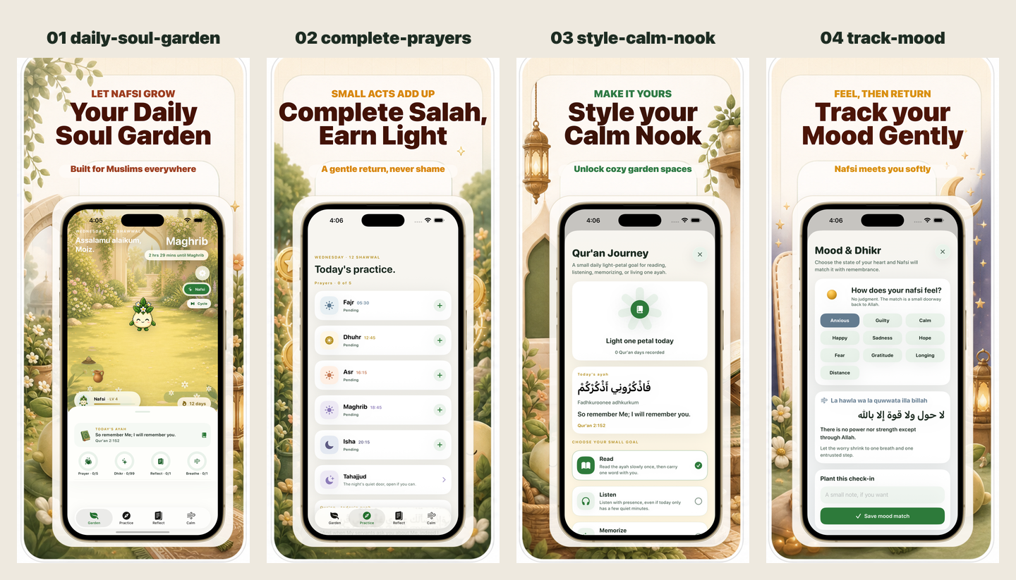 Latest Nafsi App Store screenshot contact sheet
